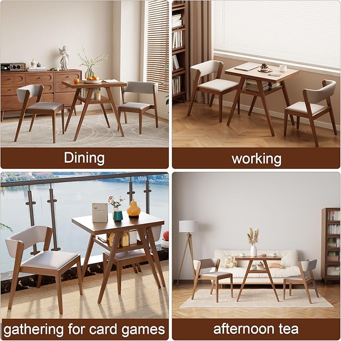 AnywaysWood Solid Wood Outdoor Patio Dining Table Set,3 PCS Bistro Dining Table Set of 2 with upholstered Chairs Patio Conversation Set Stackable Chair and Table Design for Lawn,Deck,Backyard,Walnut