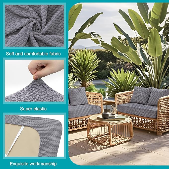 BIETYONE 12Pcs Stretch Patio Cushion Covers,Outdoor Couch Covers Replacement,Outdoor Couch & Sofa Slipcovers,for Patio Furniture Cushion Covers,Washable Reusable Furniture Protector (Grey,Cover Only)