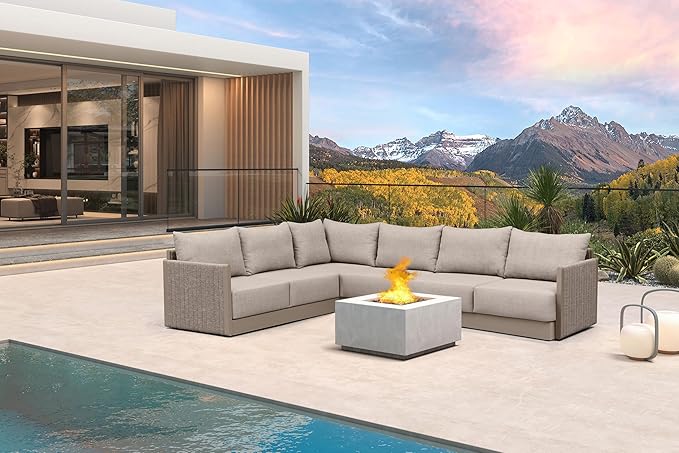 PURPLE LEAF Patio Furniture Set 6 PCS Outdoor Conversation Sets PP Rope Patio Sofa with Thick Cushions Manual Weaving Deep Seating Furniture for Porch Lawn Backyard Beige