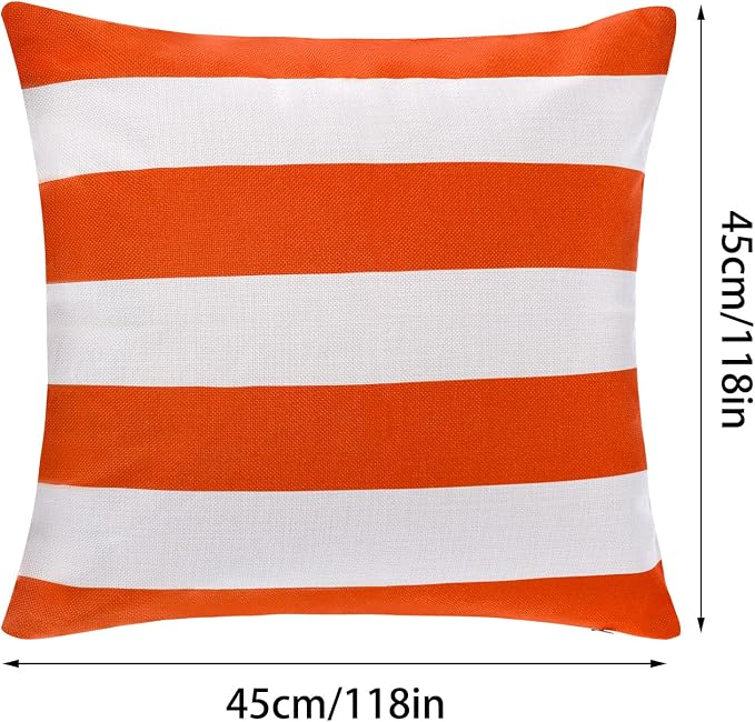 tiggell 2 Pack Waterproof Pillow Covers Outdoor Throw Pillowcases Decorative Garden Cushion Case for Home Garden Patio Couch Balcony Striped (Orange & White, 18 * 18 inch)