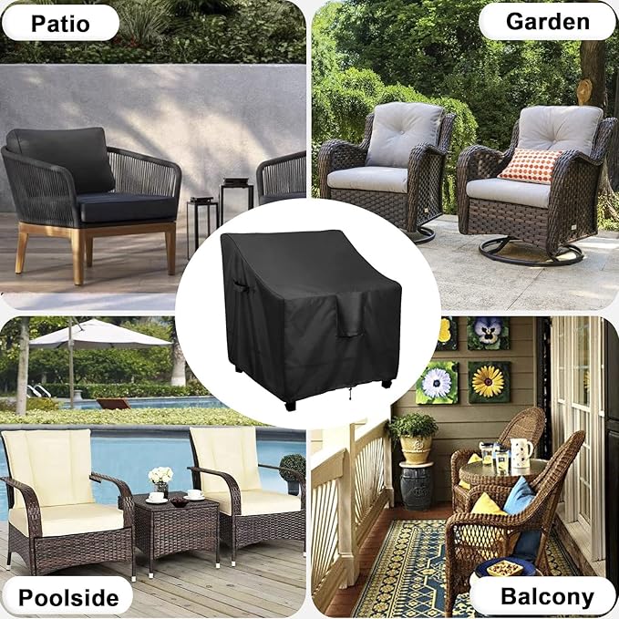 OutdoorLines Outdoor Waterproof Furniture Chair Cover - UV-Resistant Patio Lawn Chair Covers for Outdoor Furniture Windproof Heavy Duty Chair Covering, 1 Pack, 33.5Wx31.5Dx36H Inches, Black