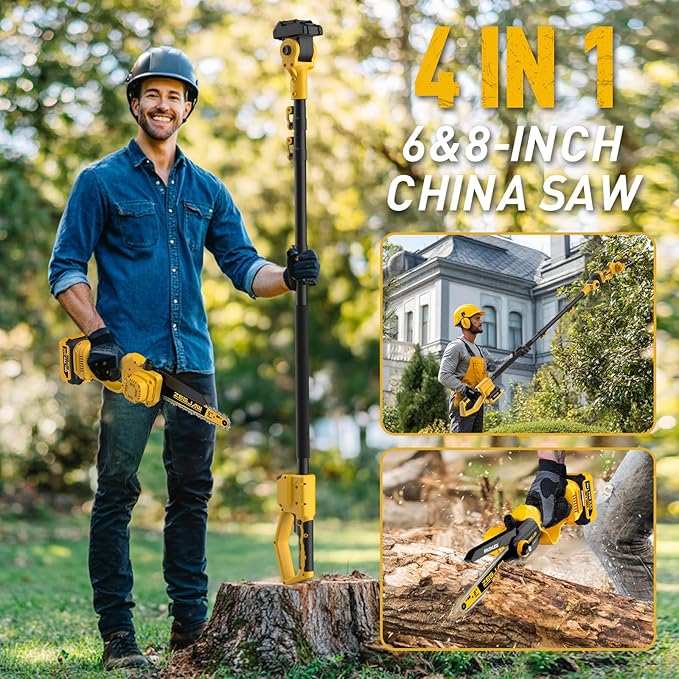 ZEGJAW 4-IN-1 Cordless Pole Saw & Mini Chainsaw, 6-inch & 8-inch Chainsaw Bar with 2 Pack 3.0Ah Battery and Charger, Electric Pole Saw for Tree Trimming with Adjustable Extension Pole