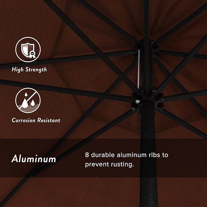 California Umbrella 7.5' Rd Aluminum Patio Umbrella, Crank Lift, Auto Tilt, Black Finish, Terracotta