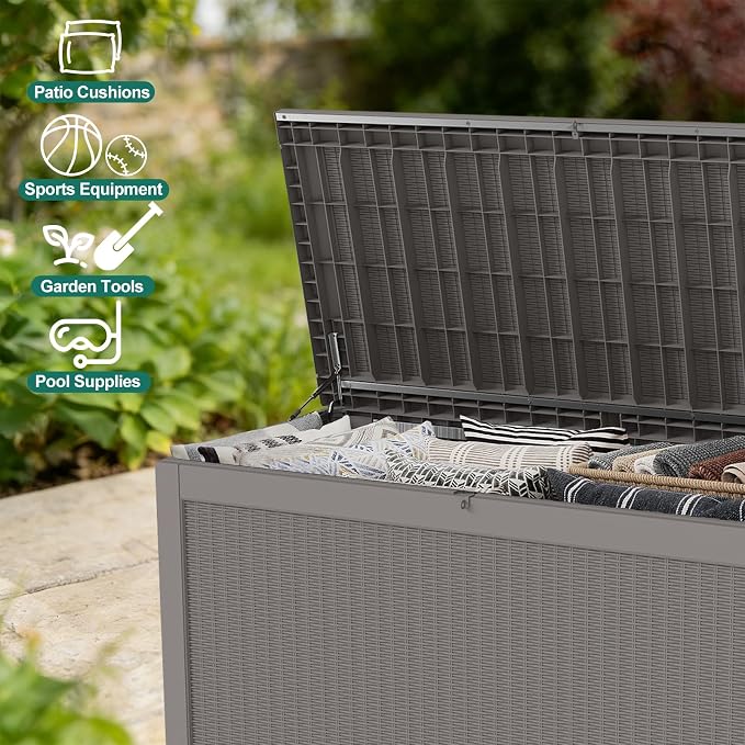 260 Gallon Waterproof Outdoor Storage Box, UV-Resistant & Lockable Lid | Resin Deck Box, Heavy-Duty Large Patio Outside Cushions for Garden Tools, Pool Accessories, Delivery, Chest, Toys, Furniture