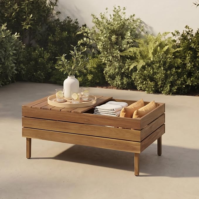 8-Piece Acacia Wood Outdoor Sectional Sofa Set, All-Weather Patio Conversation Set, Modular Sectional Furniture Set with Storage Tea Table, Coffee Table and Cushions for Backyard Poolside