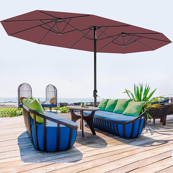 13ft Patio Umbrella with Double Canopy, Commercial Grade Extra Large Outdoor Market Umbrella for Patio Table, Pool & Backyard, Heavy Duty Aluminum Pole & Fiberglass Ribs, Parasol-Style Fabric, No Base