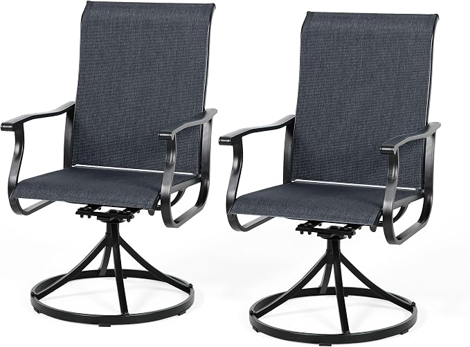 Crownland Outdoor Swivel Dining Chair Set of 2, All Weather 360° Swivel Rocking High Back Model Patio Dining Chairs, Textilene Fabric Wrought Iron Chair Set for Backyard, Lawn, Garden(Black)