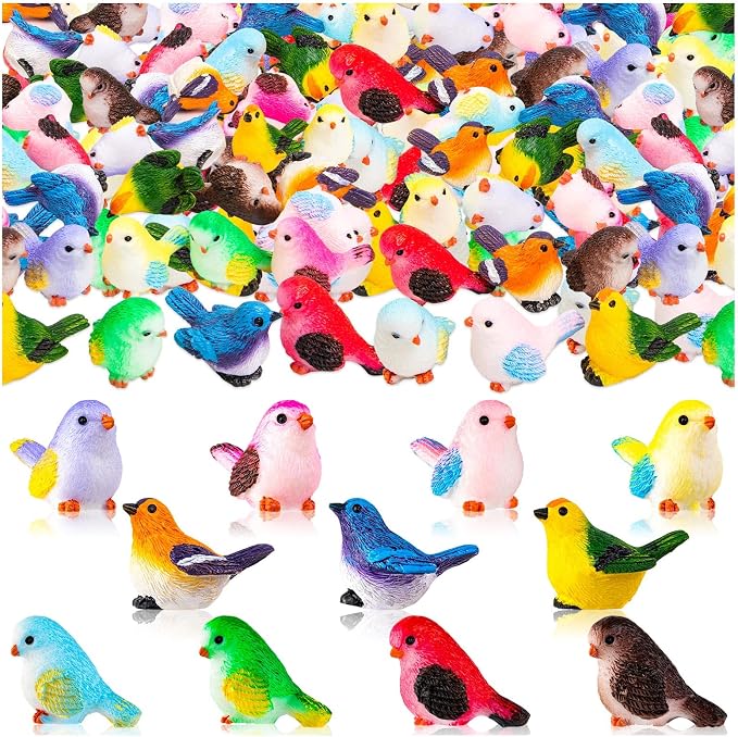 72PCS Miniature Cute Bird Decorative Figurines 11 Styles Mini Resin Birds | Micro Landscape Home Meetings Decoration, Cake Topper
