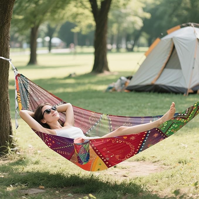 Colorful Patchwork Triangles Unique Design 330lb Capacity Hammocks with Hanging Ropree Hammock for Outside Patio Backyard Poolside Base para hamacas