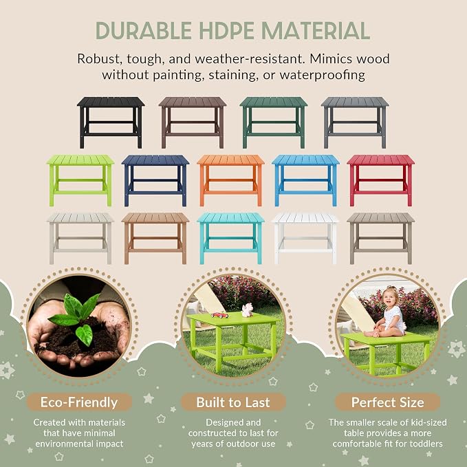 WestinTrends Malibu Kids Outdoor Patio Furniture HDPE 31" Wide Square Dining Table, Lime