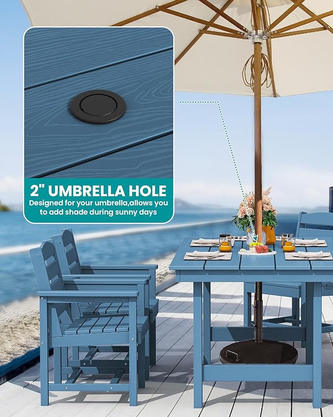 SERWALL 6 Pcs HDPE Dining Set, Includes 1 Table, 1 Bench & 4 Chairs, Blue | Outdoor Dining Set with Bench, All-Weather Resistant SERWALL Dining Set for patio