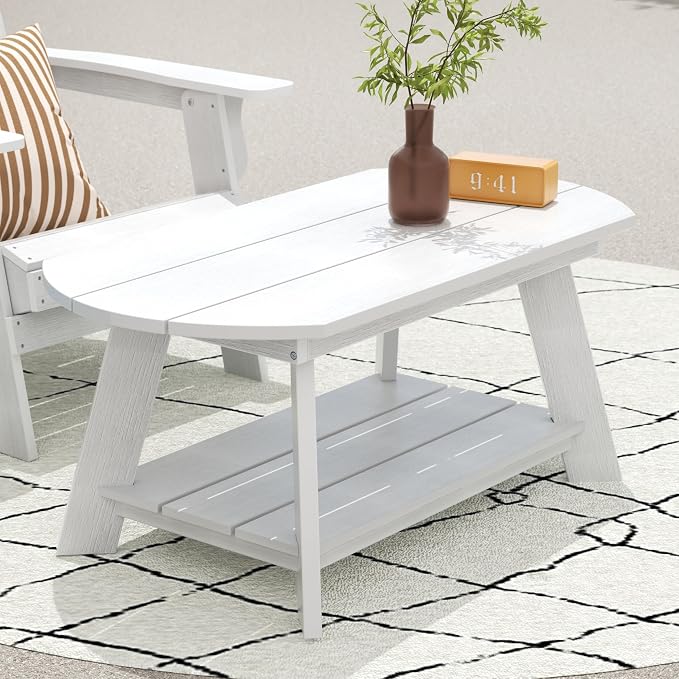 WestinTrends Tuscany Outdoor Coffee Table, All Weather HIPS 2 Tier Patio Adirondack Coffee Table, White