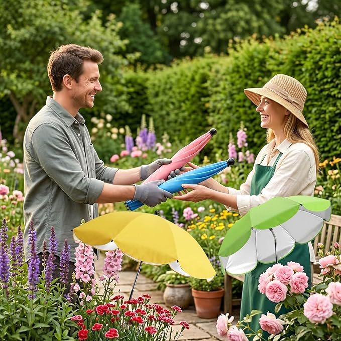 Plant Umbrellas for Outdoor Plants, Upgraded Large Garden Umbrella for Potted Plants Shade with Adjustable Height, 360° Adjustable Direction and Thickened Support Pole, Waterproof Sun Shade for Garden Potted Plants