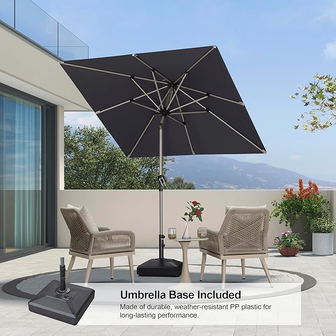 PURPLE LEAF 6.5' x 6.5' Market Umbrella, Square Patio Umbrella with Base Included, Heavy Duty Outdoor Table Umbrella with Tilt, Aluminum Pool Umbrella for Deck, Garden, or Poolside, Grey