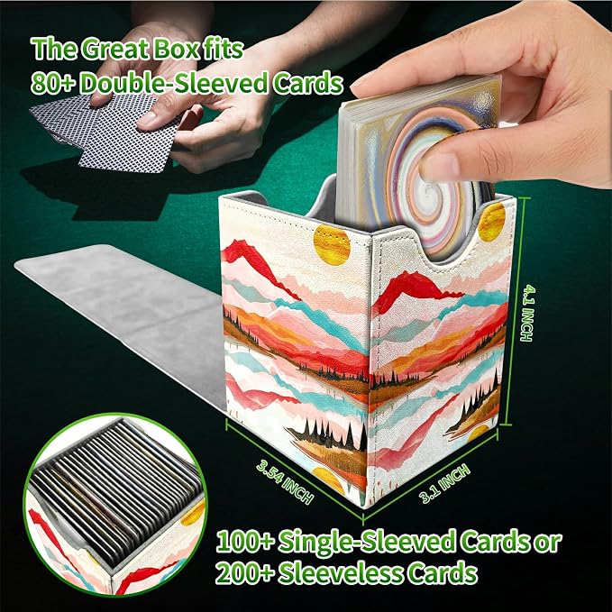 Deck Box for MTG, Cards Storage Box Fits 120+ Sleeved, Leather Medium Size Strong Magnetic Closing Card Case for Board Games Magic TCG CCG Baseball Collection, Pink Range Moon