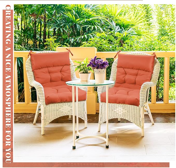 Sintuff 2 Pcs 44 x 21 x 4 Outdoor Chair Cushion Patio Chair Cushions Seat/Back Tufted Pillow with Ties Water Resistant Replacement Indoor Patio Furniture Outdoor Furniture (Solid Color,Spice)