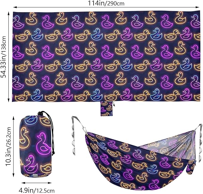 Camping Hammock Outdoor Hammocks for Outside Neon Ducks Beach Trees Portable Lightweight with Pockets Tree Straps Indoor