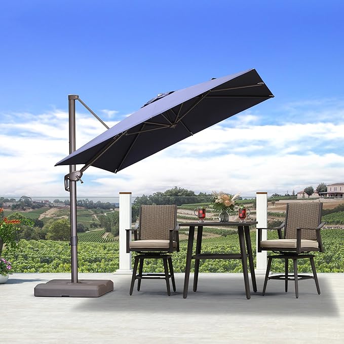 PURPLE LEAF 8' X 8' Cantilever Patio Umbrella Antique Bronze Square Umbrella with 360° Rotation and Aluminum Offset Hanging Outdoor Umbrella for Pool Garden Backyard Deck, Navy Blue