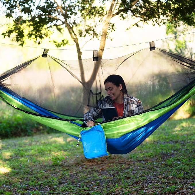Bliss Hammocks BH-406XLS-N-MM Hammock in a Bag w/ Mosquito Net & Adjustable Tree Straps, 54-in. Wide, Weather & UV Resistant, 350 Lb. Capacity (Mermaid)