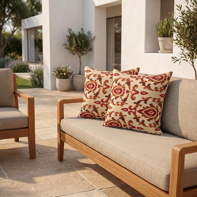 RSH DECOR: Sunbrella Square Throw Pillows Set of 2 | 17" x 17" | Water and Fade-Resistant Performance Fabric | Outdoor Pillow Covers with Down-Alternative Inserts | Made in USA (Bukhara Russet)