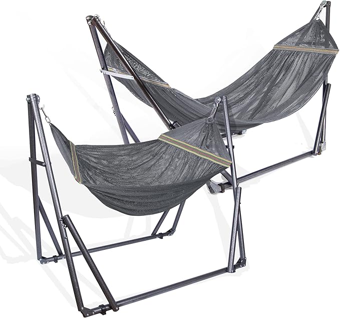 2 in 1 Hammock and Swinging Chair with Collapsible Steel Stand 450 lbs Capacity- Carrying Case, Portable & Adjustable, Perfect for Camping Beach Summer Patio, EZ Daze Foldable Hammock with Stand-Grey