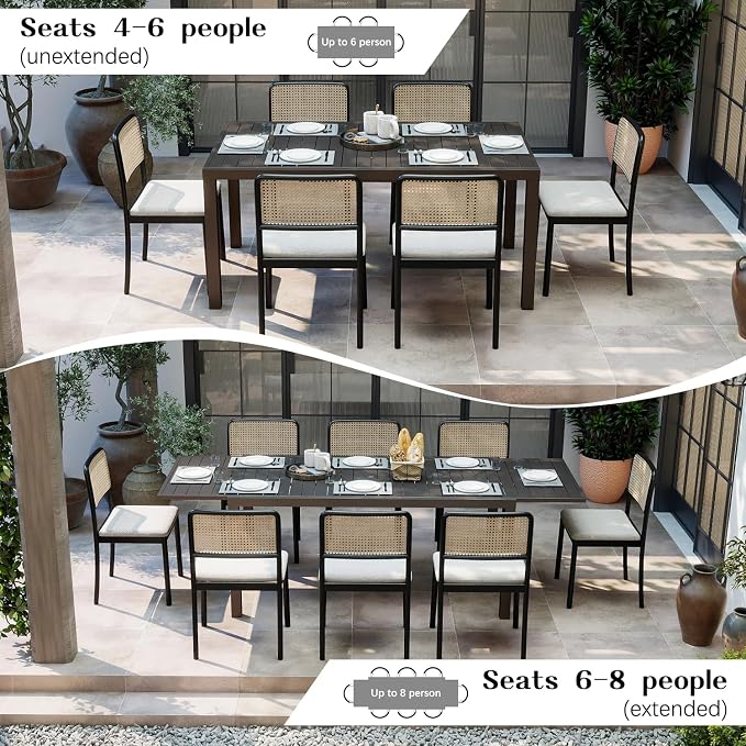 Domi Outdoor Expandable Dining Table for 6-8, Aluminum Extendable Dining Table 65"-97" with Umbrella Hole, Metal Outdoor Patio Table Rectangle for Backyard Garden