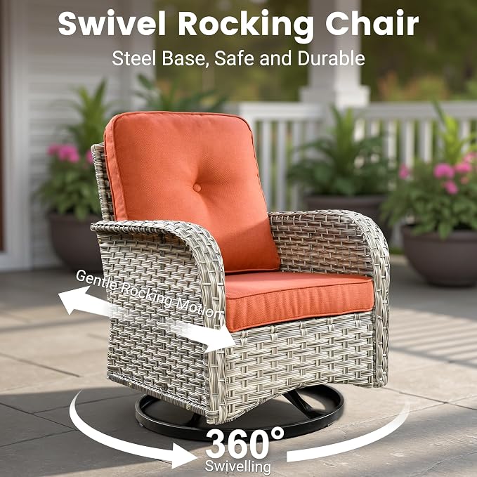 10 Pieces Wicker Patio Furniture Set,Outdoor Sectional Sofa with Swivel Chairs Coffee Table,Outside Deep Seat Rattan Couch Conversation Set,Orange Red
