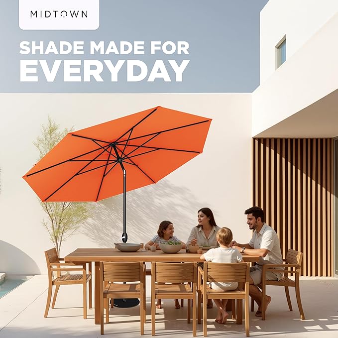 Midtown Umbrellas 10-Year-No-Fade - 8 Ft - UV Proof Bright Orange Polyester Fabric - Umbrella Outdoor Patio, Auto-Tilt Aluminum Frame Patio Umbrella for Garden, Pool & Deck - Black Pole