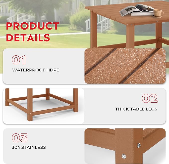 Costaelm Outdoor Kids Table, Toddler Dinner Table Baby Desk Outdoor Childrens Party Tables for Arts & Crafts, Snack Time, Multi-Activity Desk for Ages 2-8 in Classroom/Outside, Teak
