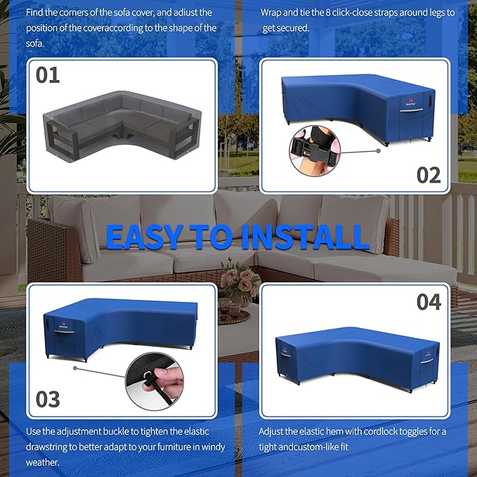 Rosefray 600D Outdoor L-Shaped Sectional Cover,Heavy Duty Anti UV Patio Sectional Sofa Cover with Air Vent, Waterproof Furniture Covers for Deck, Lawn,Backyard Left Facing 85''x105'' Blue