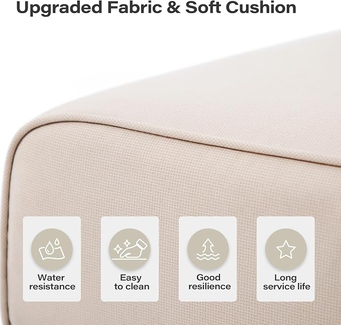 LAUSAINT HOME 5-Piece Outdoor Patio Furniture Set, Wicker Outdoor Conversation Set PE Rattan Sectional Sofa with Washable Cushions and Tempered Glass Table for Garden (Beige)