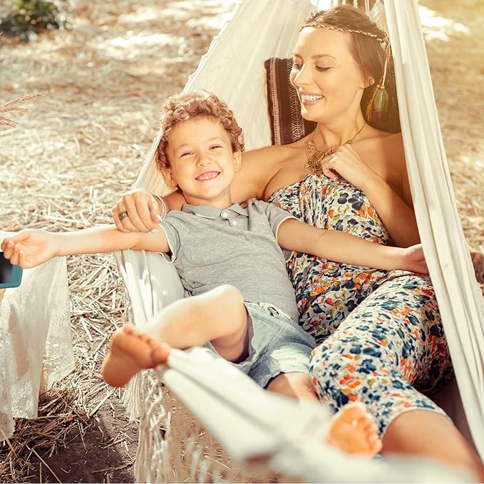 Double Boho Macrame Hammock with Elegant Tassels for Patio, Yard, Beach Wedding Decor, Outdoor and Indoor Up to 450lbs Include Tie Ropes and Drawstring Bag （Dark Grey）