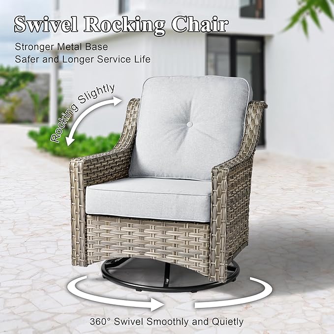 Patio Conversation Set,5 Pieces Wicker Patio Furnitures with Swivel Chair and Coffee Table,All Weather Patio Furniture Set for Garden,Backyard,Poolside and Patio,Grey