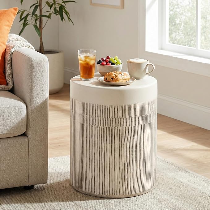 Christopher Knight Home 17.52" H Textured MGO Side Table Cylindrical End Table Indoor Outdoor Living Room Patio Balcony Decor Minimalist Accent Furniture, White