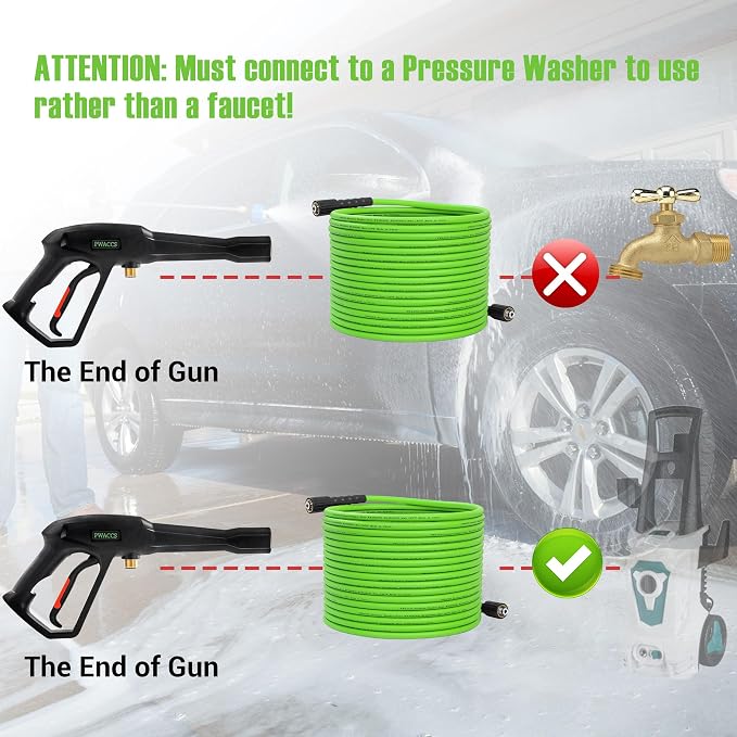 PWACCS Pressure Washer Hose and Gun, 50 FT Power Washer Hose with Extension Wand Kit, 5 Nozzle Tips, M22-14 Fitting, Compatible with Ryobi, Green Works & Karcher
