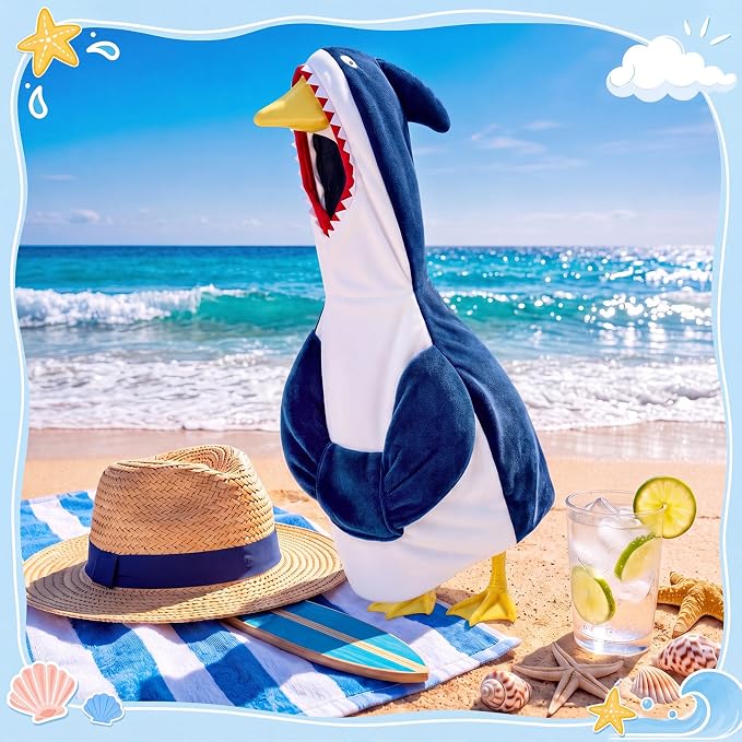 Porch Goose Outfit Set for 23 Inch Porch Goose Costume Statue Clothes with Shark Themed Costumes for Yard, Lawn, Patio, Garden, Cartoon Birthday, Festive