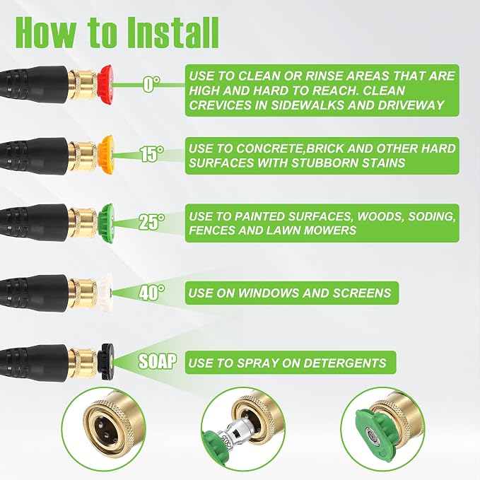 PWACCS Pressure Washer Hose and Gun, 50 FT Power Washer Hose with Extension Wand Kit, 5 Nozzle Tips, M22-14 Fitting, Compatible with Ryobi, Green Works & Karcher