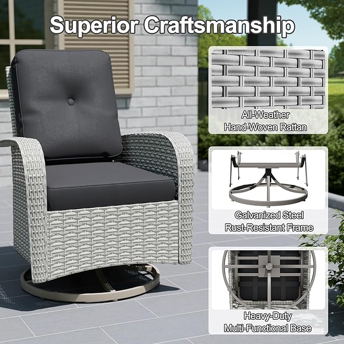 9-Piece Outdoor Patio Furniture Set, Modular Sectional Sofa Set with Swivel Rocker Chairs, Wicker Outdoor Couch Conversation Sets w/Coffee Table and Cushions, Black