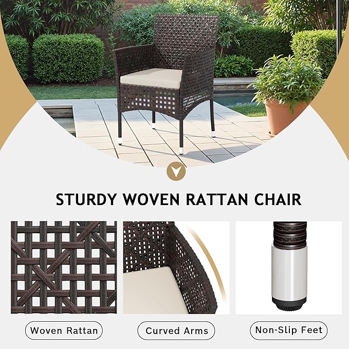 Devoko Patio Furniture Set 3 Pieces Outdoor Wicker Chairs Set of 2 with Coffee Table for Outside Porch Balcony (Brown)