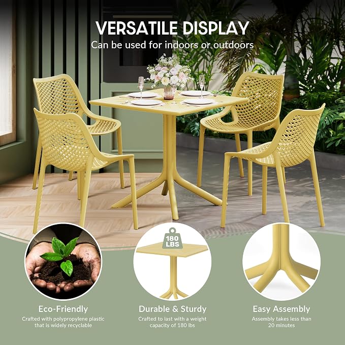 WestinTrends Playa 31.5" Square Plastic Outdoor Patio Dining Table for 4, Yellow