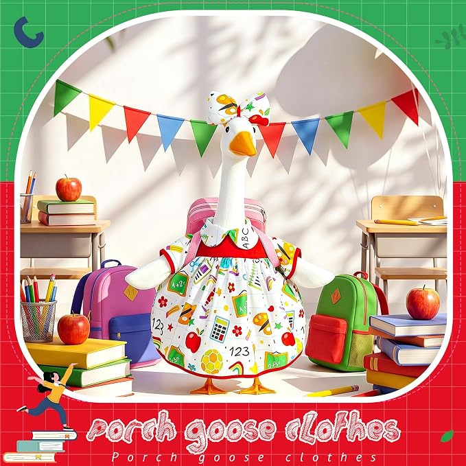 Mindsoft Back to School Porch Goose Outfit Teacher Goose Clothes Costume Statues Decor for 23" school Classroom Lawn Garden Patio Outdoor Statues(Backpack Style - White)