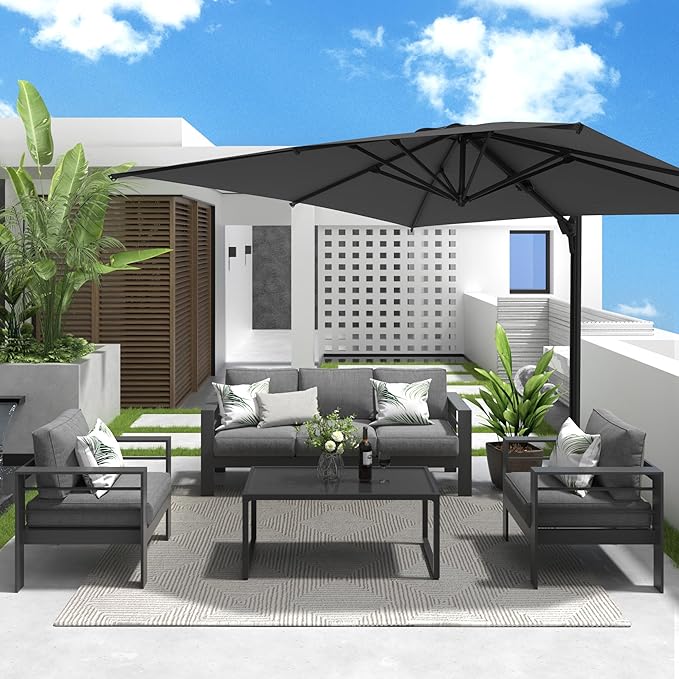 SUNVIVI OUTDOOR Patio Umbrella, Rectangular Patio Umbrella, Metal Pole Square Outdoor Umbrella with Crank and Push Button Tilt, Large Outdoor Umbrella with Polyester Canopy