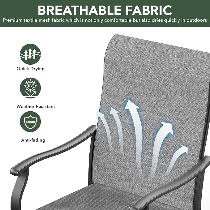 Anmutig 2 Piece Grey Textilene Patio Swivel Rocker Chairs with 27.5" Square Table Small Outdoor Set - Style1