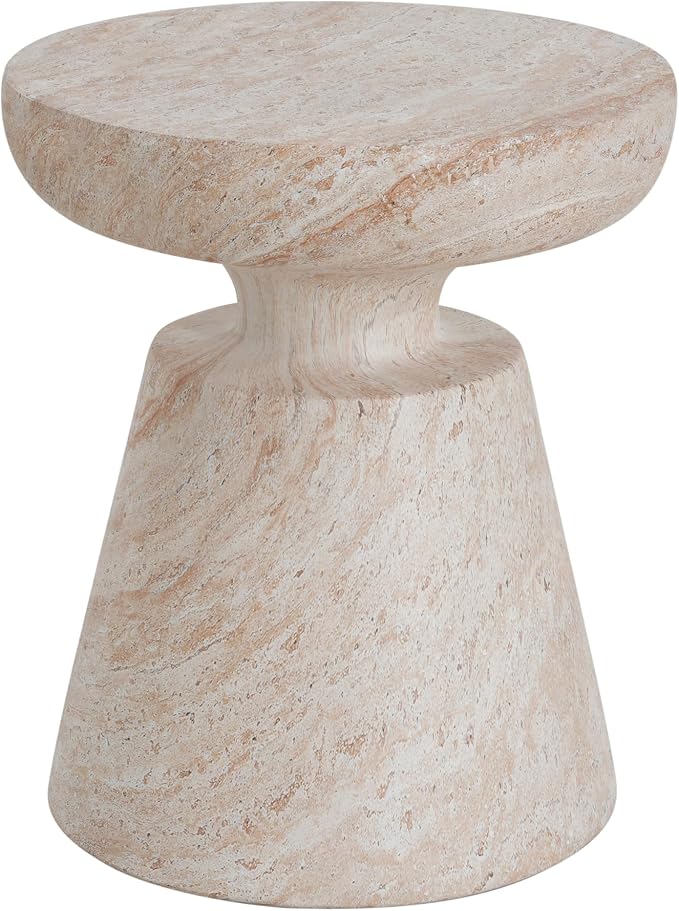 Outdoor Side Table 17.75" Hourglass Shape Concrete Side Table, Patio Tables for Outside Decorative Garden Stools, No Assembly Accent Table for Patio Porch Living Room, Beige