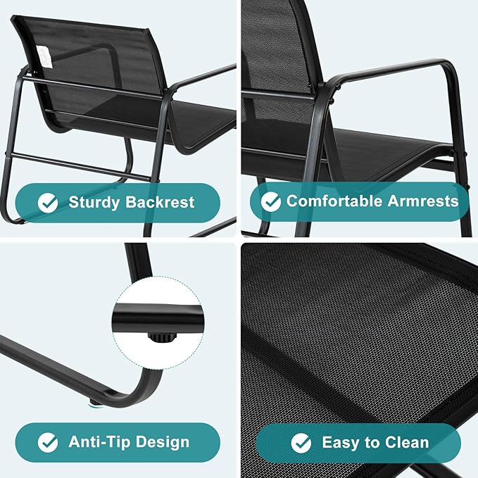 DUMOS 3 Piece Patio Furniture Set，Outdoor Patio Furniture Conversation Set with Table, Patio Sectional Bistro Sets for Lawn, Garden, Balcony, Poolside (Black)