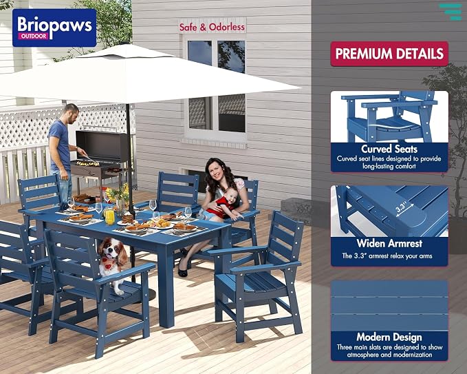 BRIOPAWS Outdoor-Dining-Chairs | Set of 2 | HDPE | Blue | Patio Chair with Arms | Modern | All Weather | Oversized & Comfortable | for Deck Backyard Poolside Porch