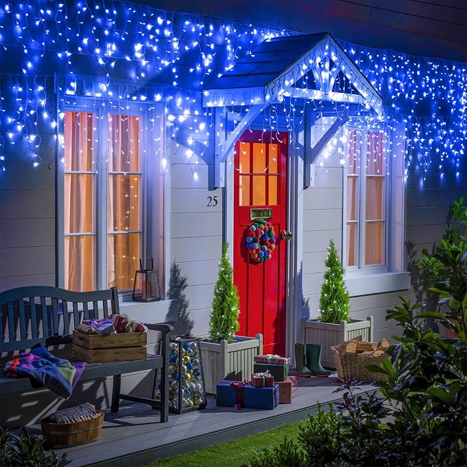 Blue Christmas Lights Outdoor Icicle Lights for Outside House 66ft 640 LED | Twinkle Lights Connectable 8 Modes Timer Plug in Waterproof for Home Holiday Eaves Patio Yard Party Room Xmas Decorations