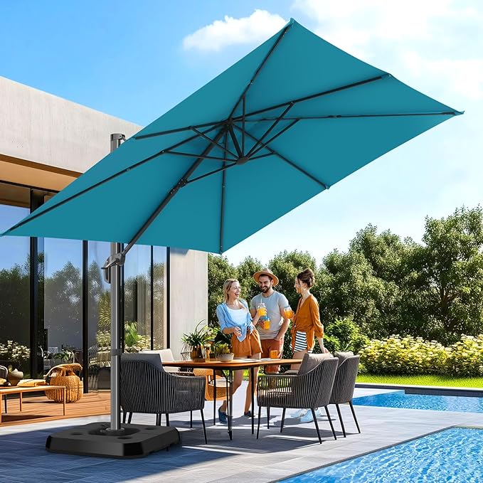 HOTEEL10x10ft Patio Umbrella Cantilever Umbrellas Double Top - Upgrade and Intensify - 360 Rotation and 5 Angles Adjustment - Aluminum Offset Pool Umbrella Outdoor Umbrellas for Patio Garden Pool