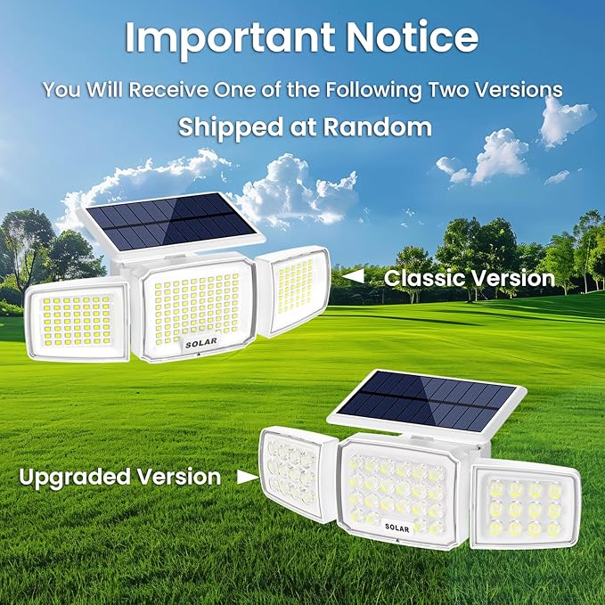 White Solar Security Light Outdoor Super Bright LED, Motion Sensor Flood Light, 3 Heads 270° Wide Angle, Remote Control, IP65 Waterproof, 3 Modes (1 Packs)