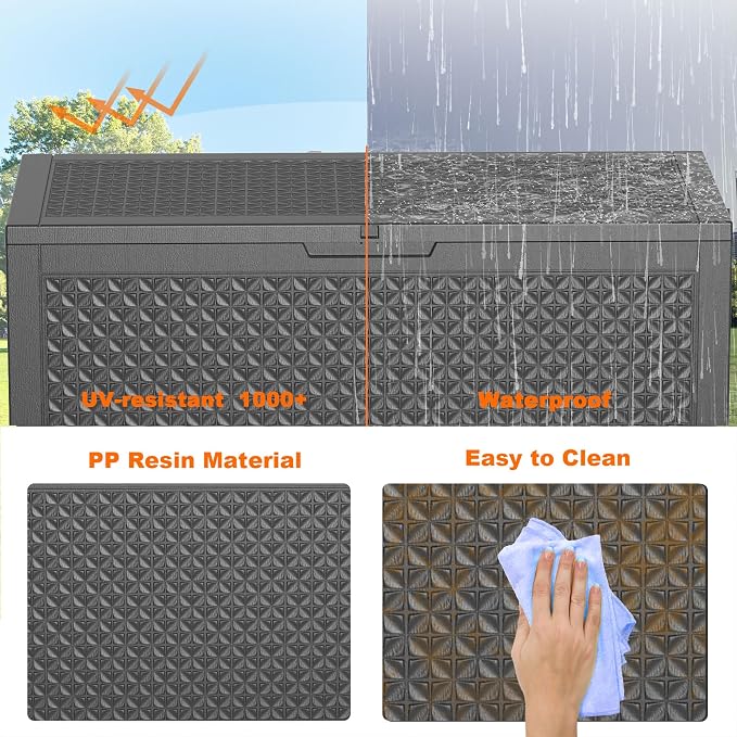 Vixzen 100 Gallon Deck Boxes Outdoor Waterproof, Lockbale Outdoor Storage Box for Patio Cushions Storage Furniture, Garden Tools, Pool Supplies, Weatherproof and UV Resistant (Black, 100 Gallon)